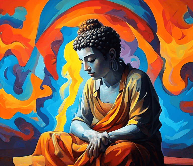 person in contemplation or meditation, symbolizing the search for spiritual understanding.